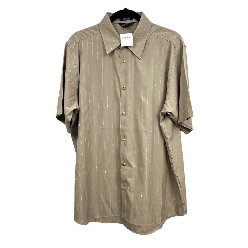 Elliott Button Up Shirt Stripe Tan Collard Short Sleeve Stripe Tan Men Size L*